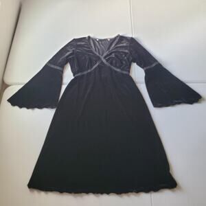 Y2K Whimsigoth Fairy Grunge Dress Womens Medium Black Velvet Wrap Bell Sleeve